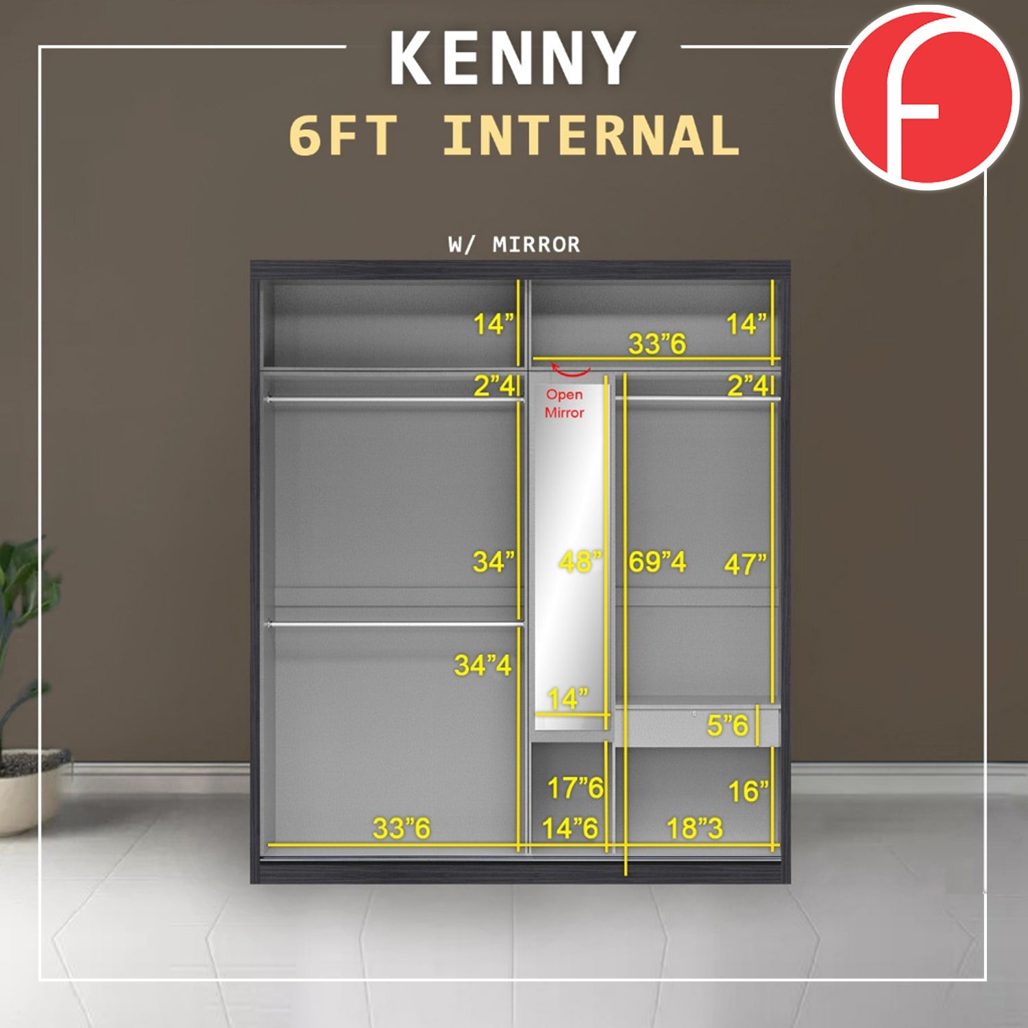 Kenny Series Door A - 4FT-8FT Sliding Door Wardrobe