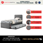 Dorma Single Divan + Pull-Out Type Bed Frame Fabric Upholstery in Blue Colour w/ Mattress Option