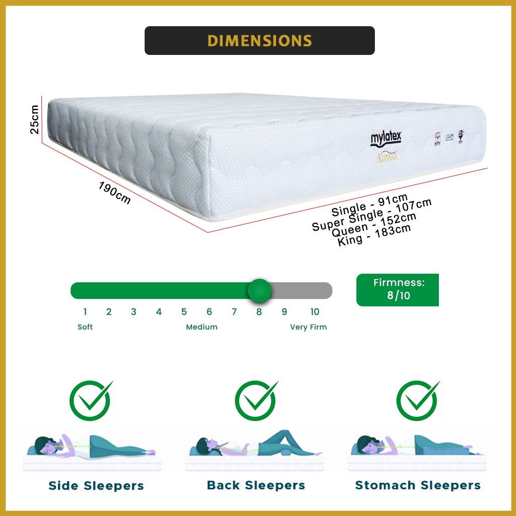MyLatex ANSON 10" Natural Latex Mattress, Coconut Fibre, Cooling Silk Fabric - All Sizes