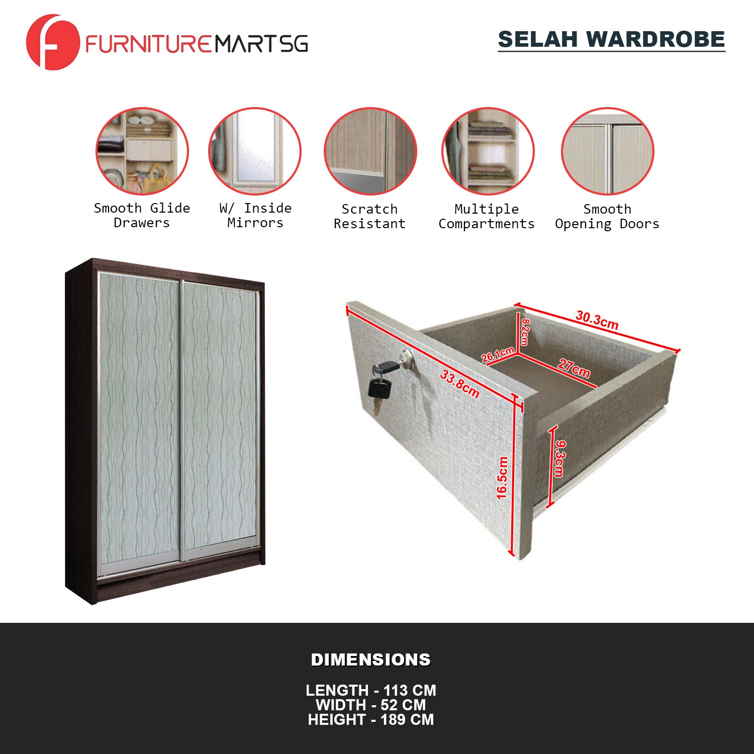 Selah Series 1 2-Door Sliding Door Wardrobe