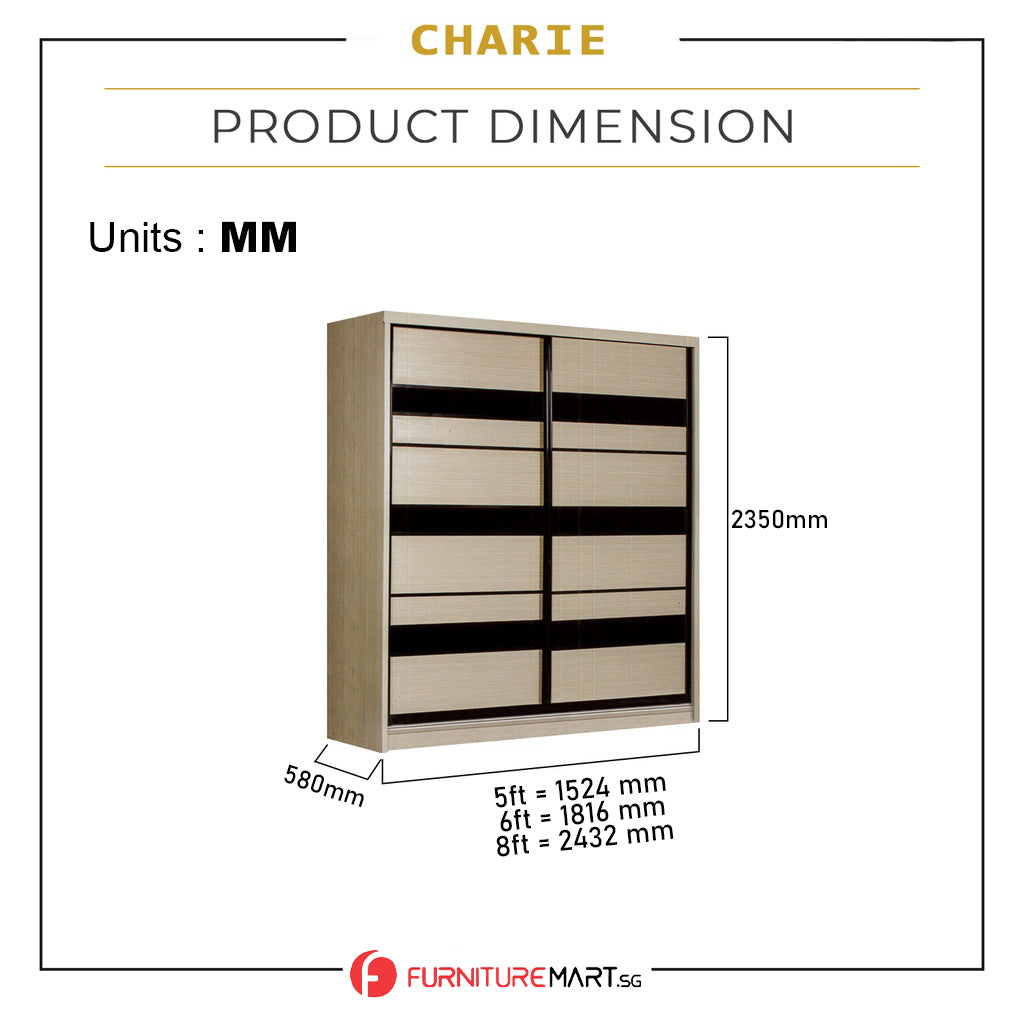 Charie Series 5FT/6FT/8FT Customizable Sliding Door Modular Wardrobe in 6 Designs