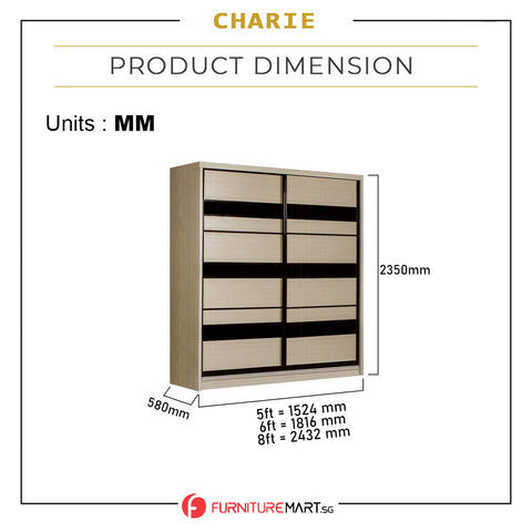 Image of Charie Series 5FT/6FT/8FT Customizable Sliding Door Modular Wardrobe in 6 Designs