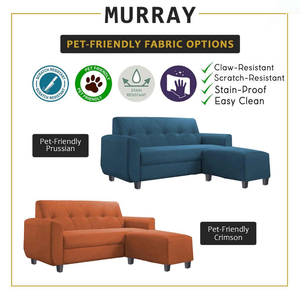 Murray 3 Seater Fabric Sofa with Stool w/ Pet-Friendly Option