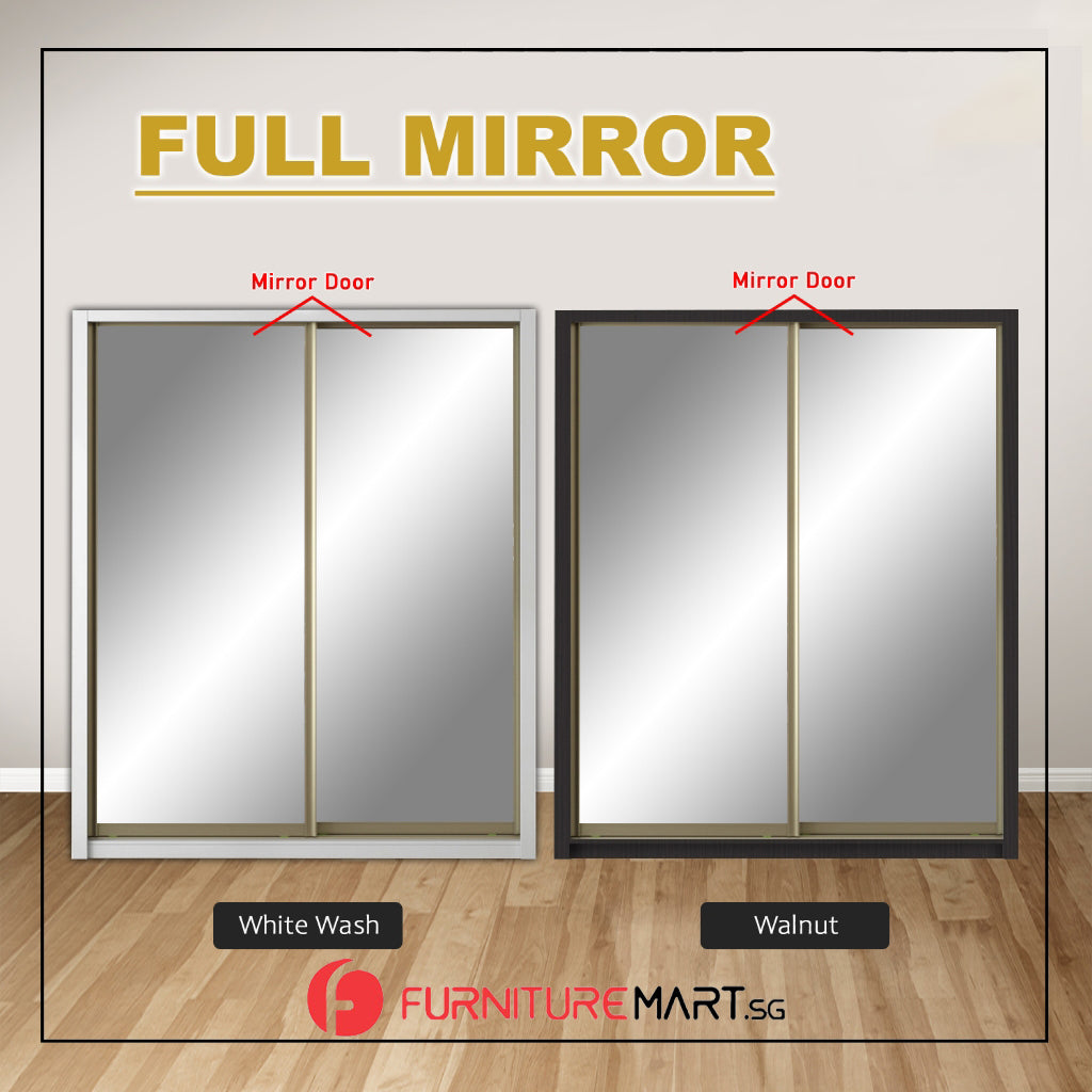 Mikha Series 5FT 2-Door Sliding Door Wardrobe in White Wash or Walnut in 5 Design