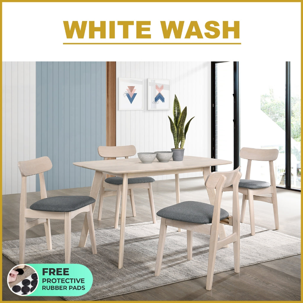Fenza 4/6 Seater Nordic Dining Set w/ Table, Chair & Bench Solid Rubber Wood in 3 Colours