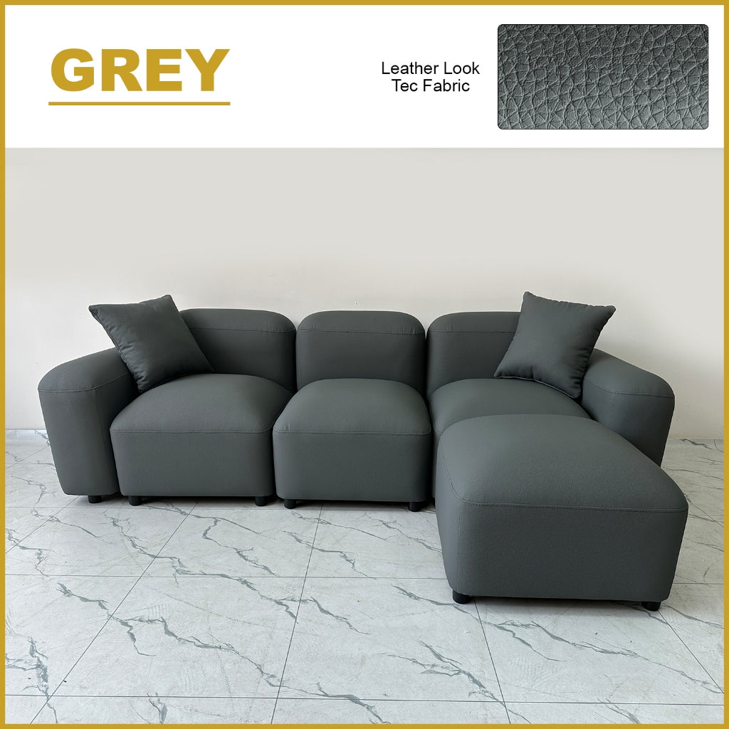 Momo Modular Sofa Pet-Friendly Scratch Resistant Leather Look Tec Fabric in Ivory or Grey