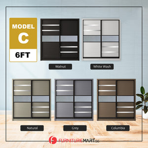 Gwen Series 4/5/6FT 2-Door Sliding Door Wardrobe in 5 Colours in 3 Design