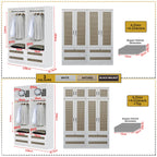 CROATIA Series 1/2/3/4/5 Doors Wardrobe Rattan Design with Drawers and Top Cabinet