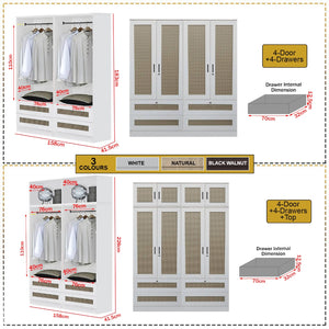CROATIA Series 1/2/3/4/5 Doors Wardrobe Rattan Design with Drawers and Top Cabinet