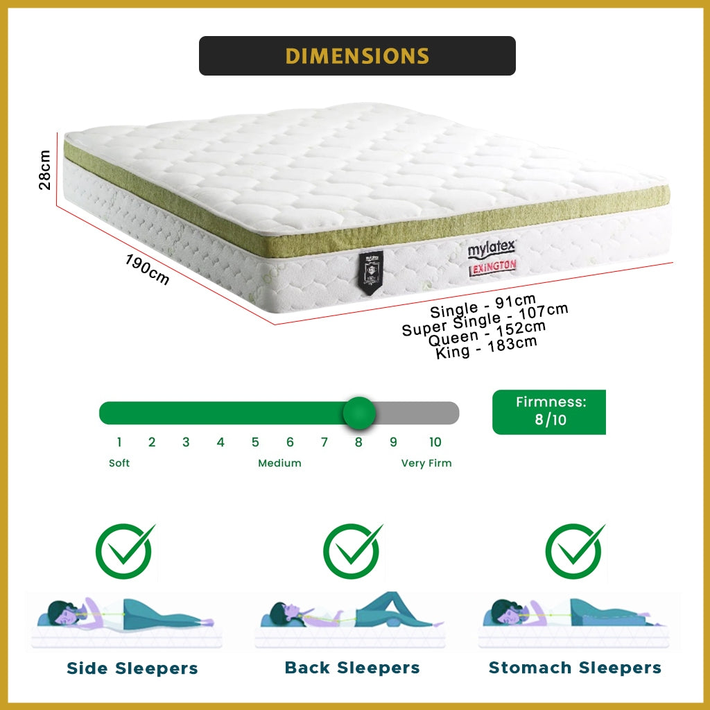 MyLatex LEXINGTON 11" Natural Latex, Coir Fibre Mattress w/ Bamboo Yarn Cover - All Size