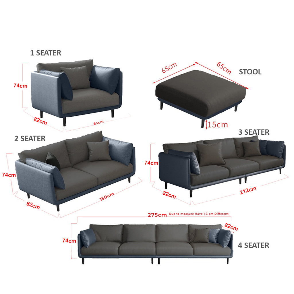 Malmo Minimalist Series Fabric/Faux Leather Sofa 1/2/3/4 and Stool Seaters in 6 Colors