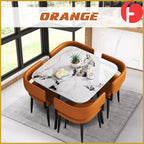 Rachel Dining Set with Curved Edges Sintered Stone Table Top Leather High Density Chair