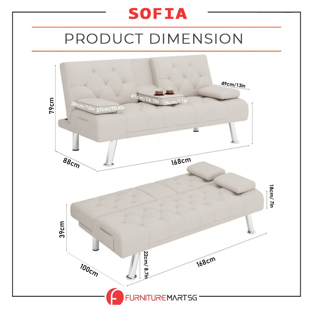 Sofia 6 Feet Leather Sofa Bed In 4 Colours