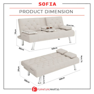 Sofia 6 Feet Leather Sofa Bed In 4 Colours