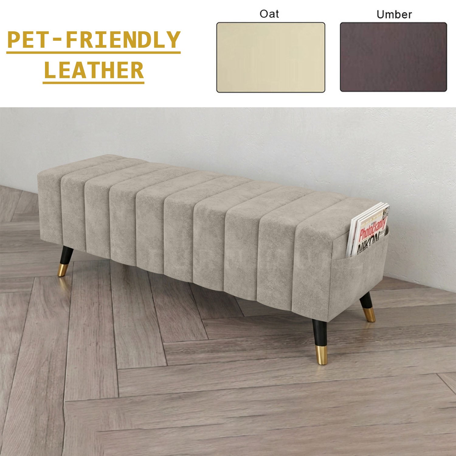 Moon Long Bench Chair High Density with Side Storage - 8 Colours