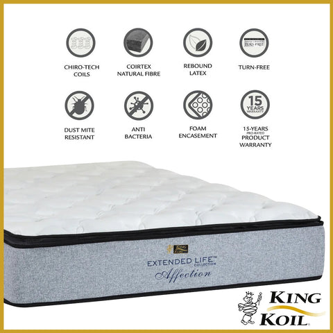 Image of King Koil Affection 12" Mattress Extended Life Collection - w/ Pillow - All Sizes