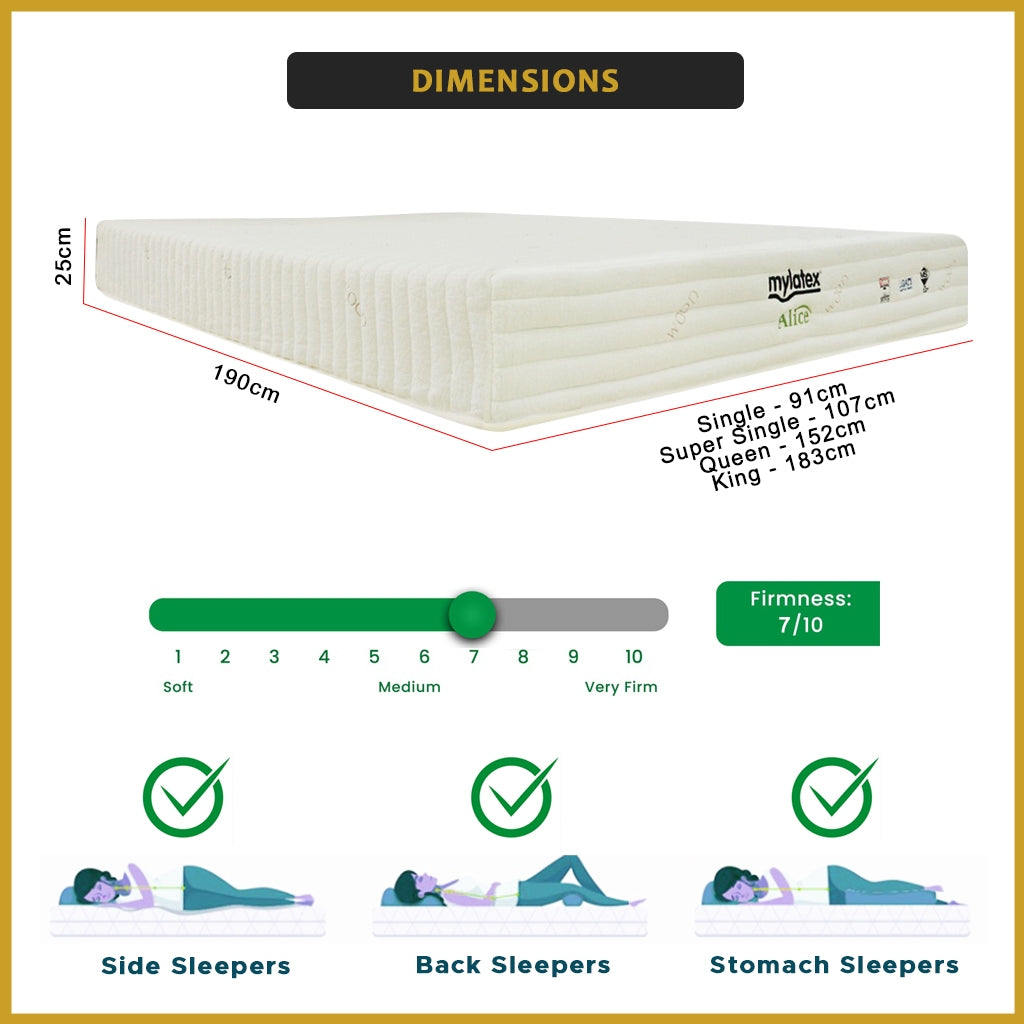 MyLatex ALICE 10" Mattress Natural Latex Top, Foam Base and Wood Fabric Cover - All Size