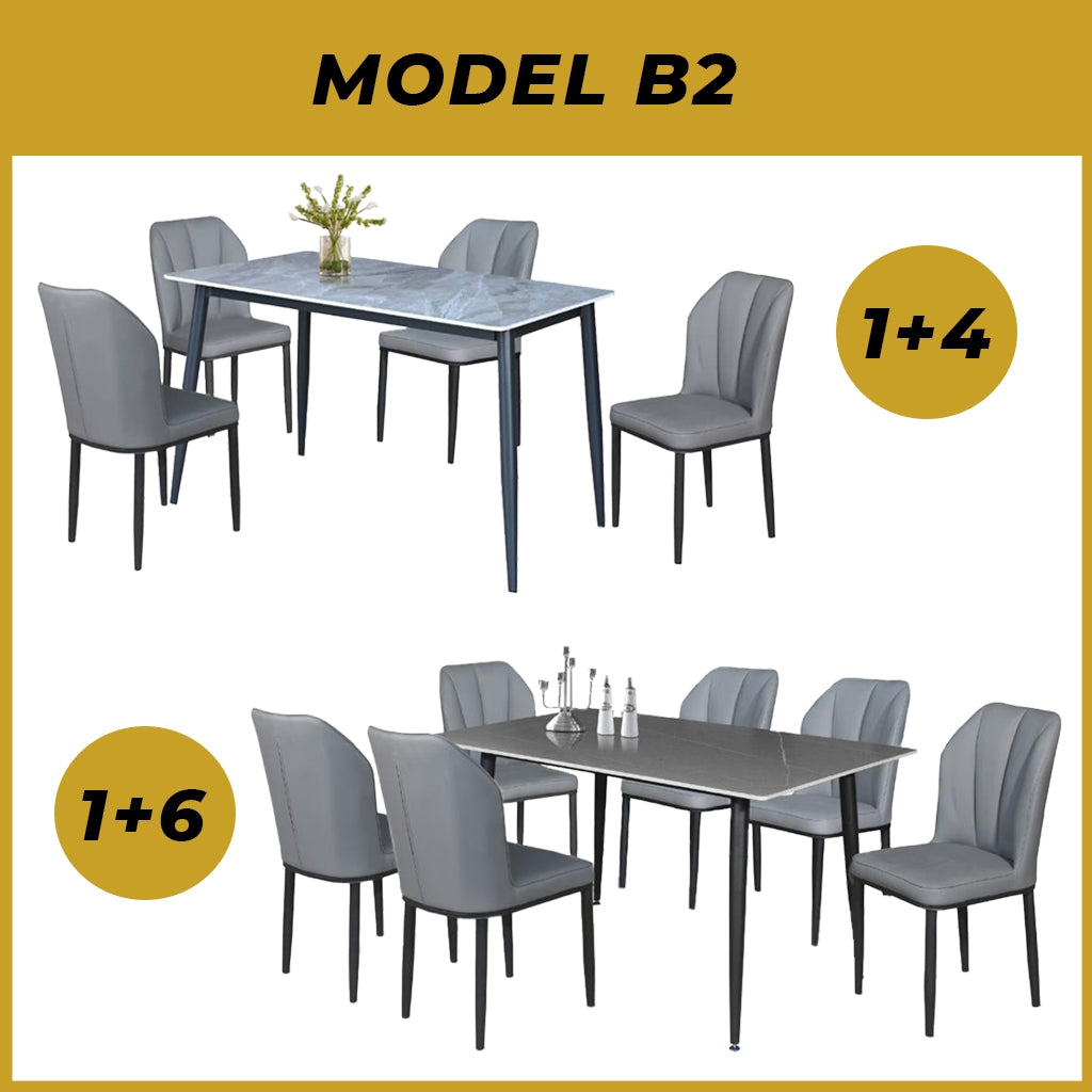 Elba 1+4/1+6 Dining Set Table with Chair Ceramic Table Top with Metal Legs