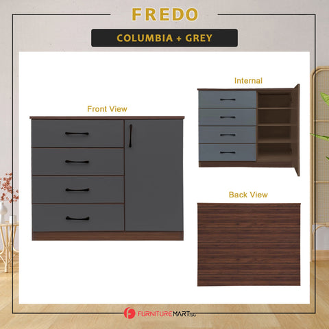 Image of Fredo Premium Chest of Drawers with Cabinet Full Laminated Back Panel in 6 Colours