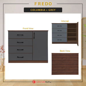 Fredo Premium Chest of Drawers with Cabinet Full Laminated Back Panel in 6 Colours