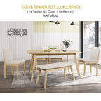 OGIVE Dining Set Table with Chair & Bench Pet-Friendly Fabric in Natural & Walnut Color