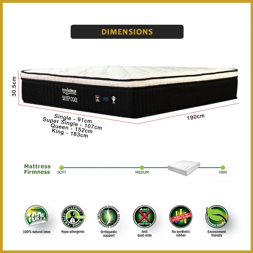 MyLatex 12" Sleep Cool Mattress Natural Latex & Cool Silk Fabric - All Sizes Available