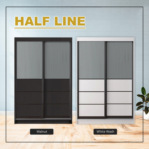 Image of Kenie Series 4FT 2-Door Sliding Door Wardrobe in White Wash or Walnut in 5 Design