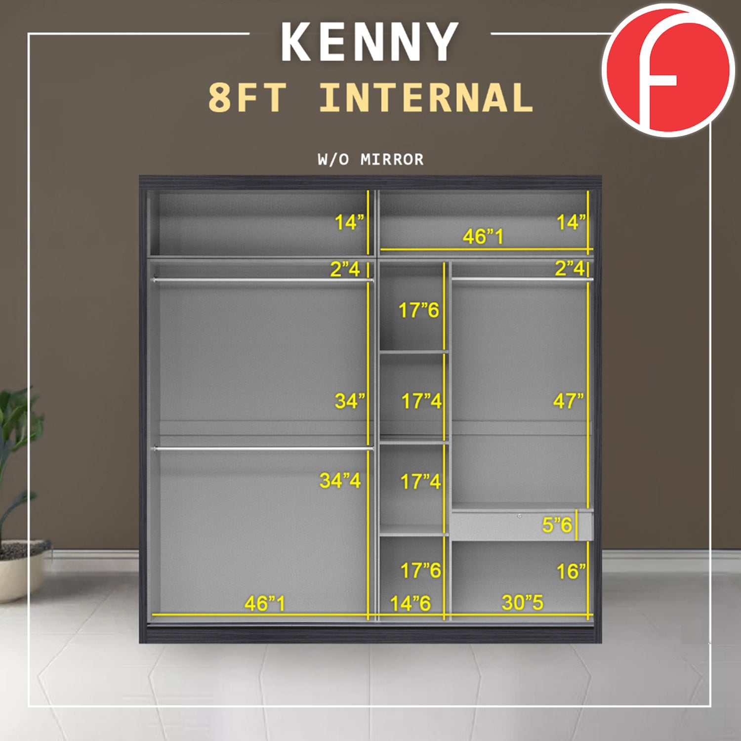 Kenny Series Door A - 4FT-8FT Sliding Door Wardrobe