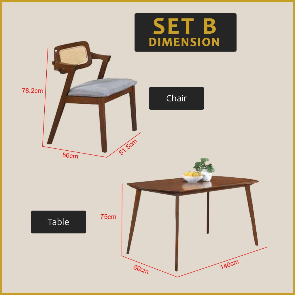 Willy 1+6 Dining Set w/ Table & Chair Solid Rubber Wood with Synthetic Rattan