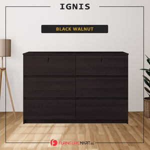 Ignis 6 Drawers Premium Chest of Drawers Full Laminated Back Panel in 6 Colours