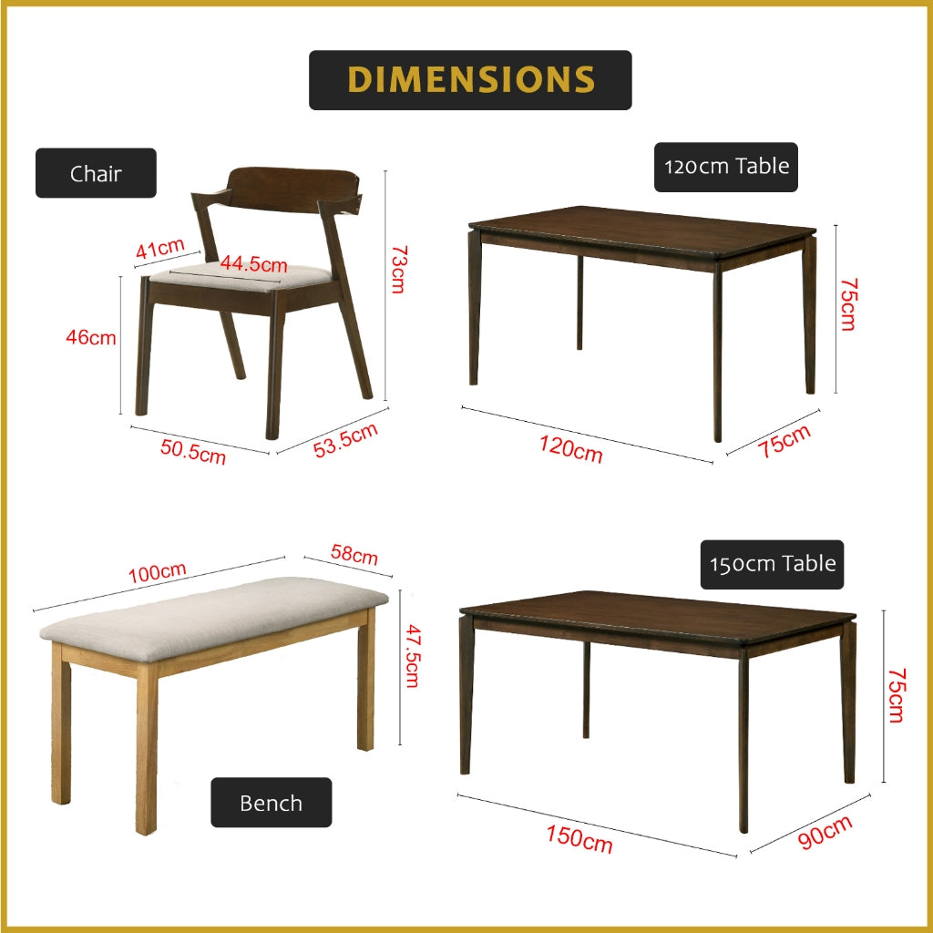 Raco 4/6 Seater Nordic Dining Set w/ Table, Chair & Bench Solid Rubber Wood in 3 Colours