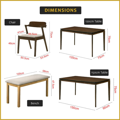 Image of Raco 4/6 Seater Nordic Dining Set w/ Table, Chair & Bench Solid Rubber Wood in 3 Colours