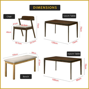 Raco 4/6 Seater Nordic Dining Set w/ Table, Chair & Bench Solid Rubber Wood in 3 Colours