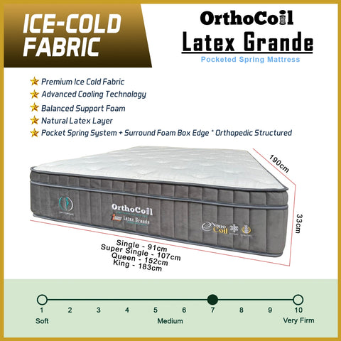 Image of Orthocoil 13" Latex Grande Ice-Cold Fabric Mattress Pocketed Spring Mattress - All Size
