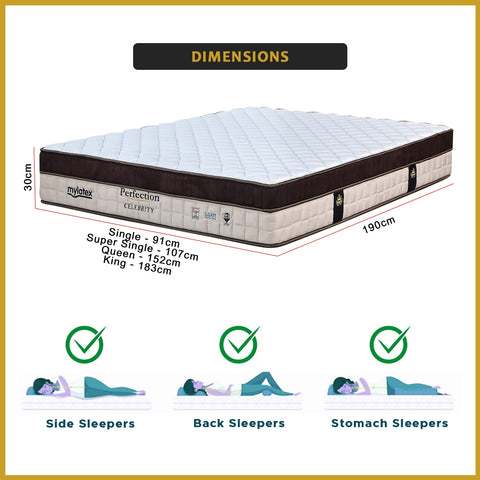 Image of MyLatex CELEBRITY 12" Mattress Natural Latex, Coconut Fiber, Nano Silver Cover - All Size