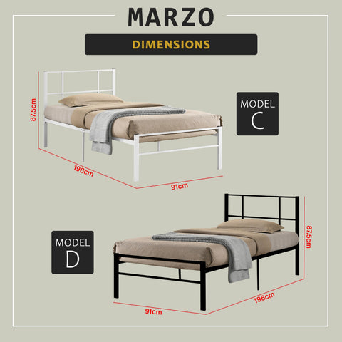 Image of Marzo Single Metal Bed Frame with Under Bed Clearance for Storage w/ Mattress Option