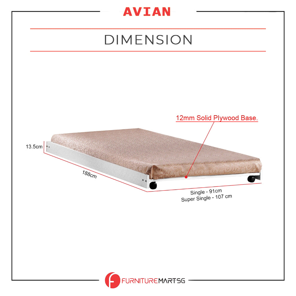 Avian Single/Super Single Pull-Out Bed Frame Solid Plywood Base in 4 Colour