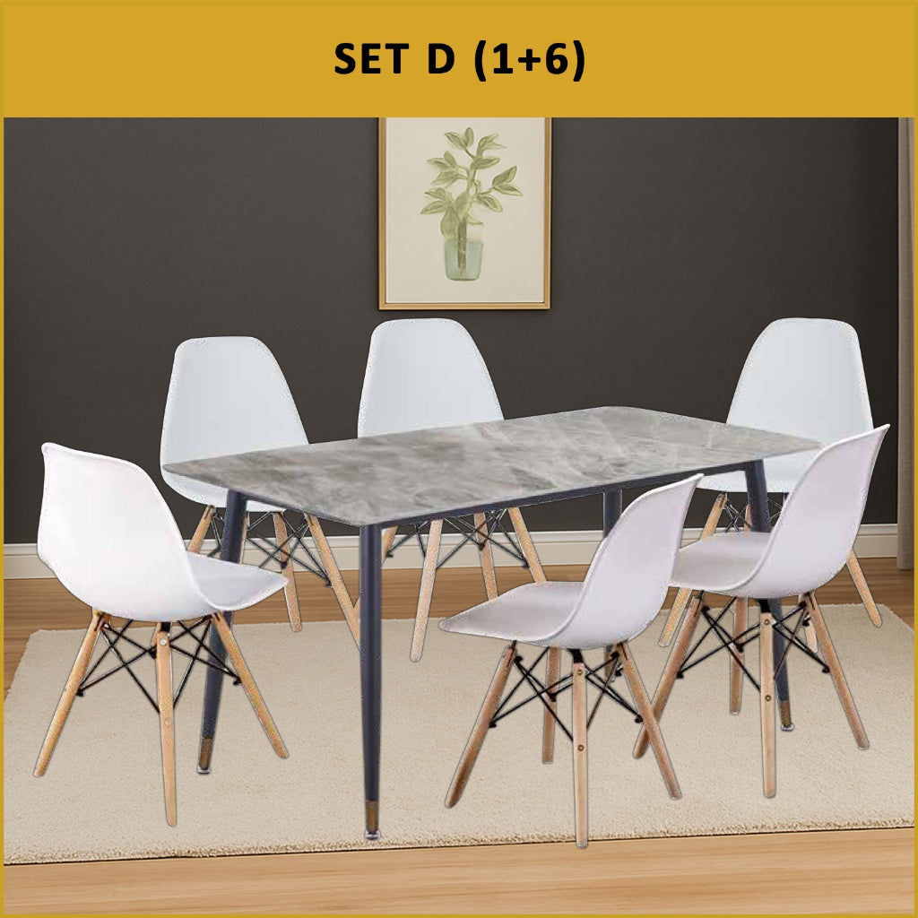 David 1+6 Dining Set with Table and Chair - Heavy-Duty Marble Ceramic Table Top