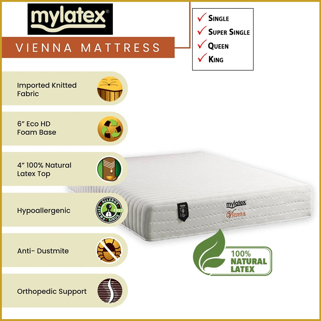 MyLatex VIENNA 10" Natural Pinhole Latex Mattress Orthopedic - All Sizes Available