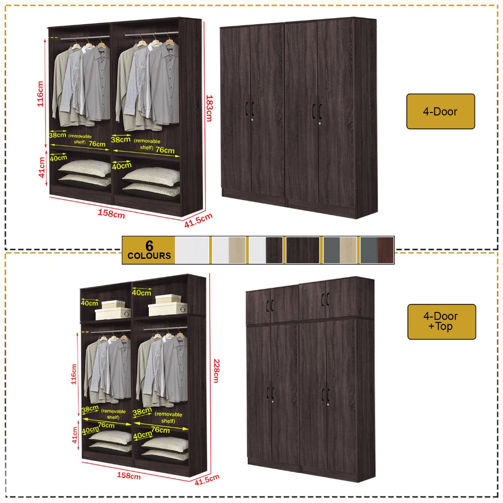 BERLIN Series 1/2/3/4/5 Doors Tall Wardrobe with Drawers and Top Cabinet in 6 Colours