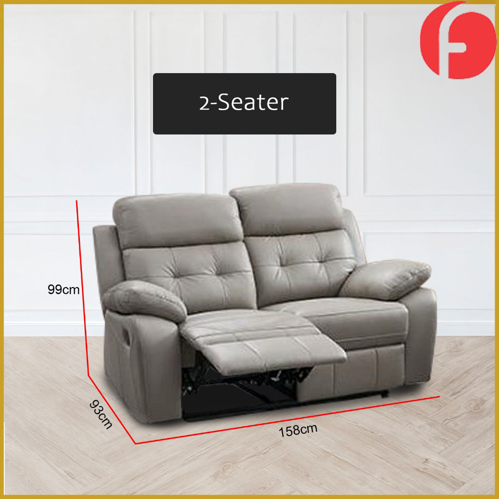 Callie 1/2/3-Seater Full Leather Cowhide Sofa All Seat Recliner in Grey Colour