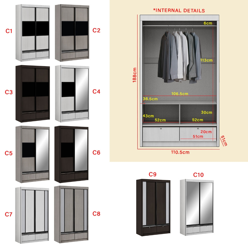Frankfurt Series 4FT 2-Door Sliding Door Wardrobe in 50 Models Available