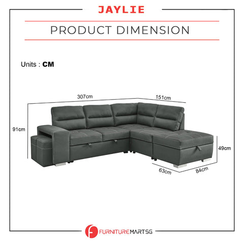 Image of Jaylie Left-Right Reversible Sleeper Sectional Sofa with Ottoman Storage in Grey Pet Friendly Fabric