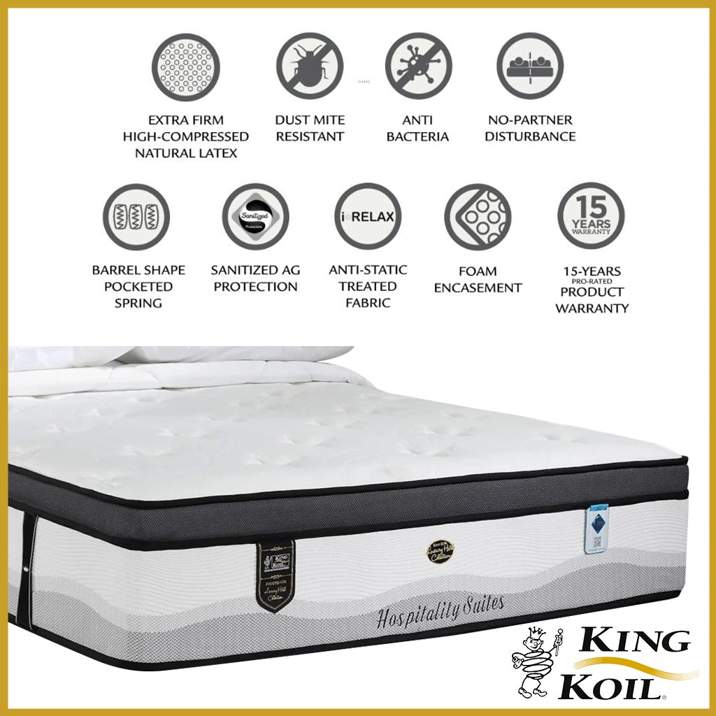 King Koil Hospitality Suites 13.3" Mattress Extended Life Collection -w/ Pillow- All Size
