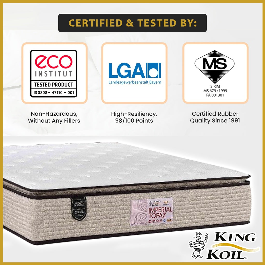 King Koil Imperial Topaz 13" Mattress Chiropractic Coil - Bundle w/ Pillow - All Sizes