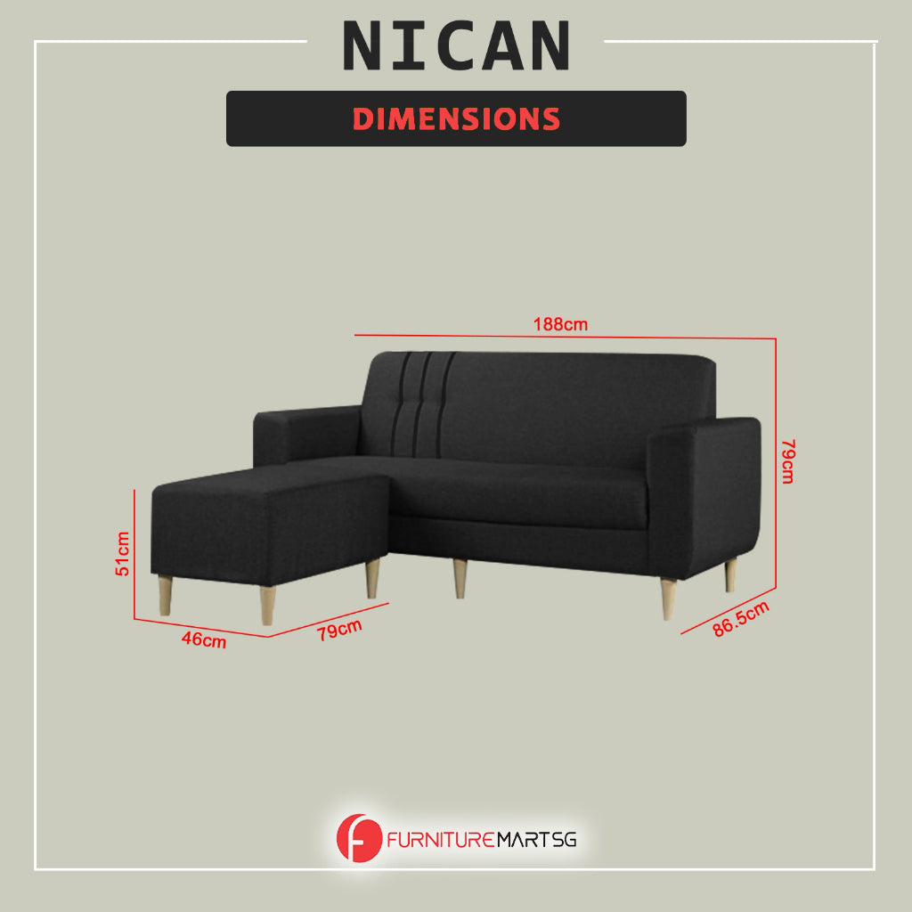 Nican 3-Seater Sofa with Chaise in Fabric Colours