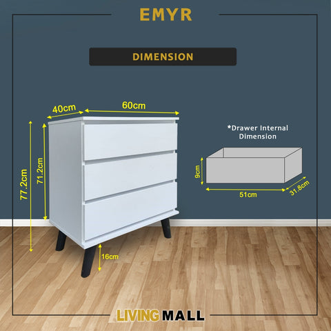 Image of Emyr Premium Chest of Drawers Full Laminated Back Panel in 3 Colours