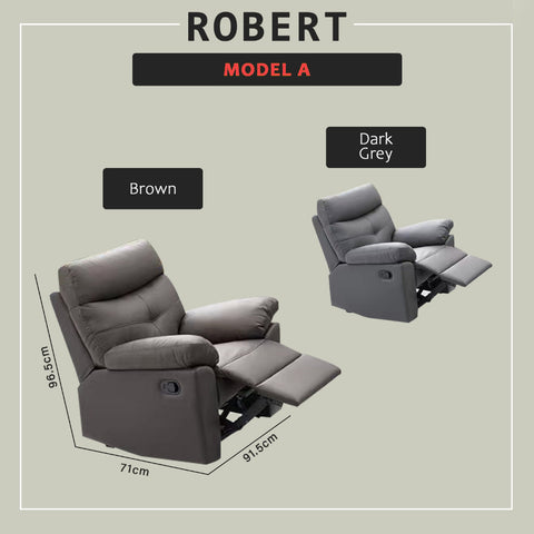 Image of Robert 1-Seater Premium Half Leather Recliner Sofa Set Modern Minimalist in Brown