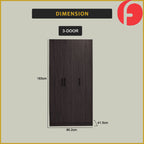 Percy Premium 3 Feet 3 Doors Wardrobe Laminated Back Panel - Free Install