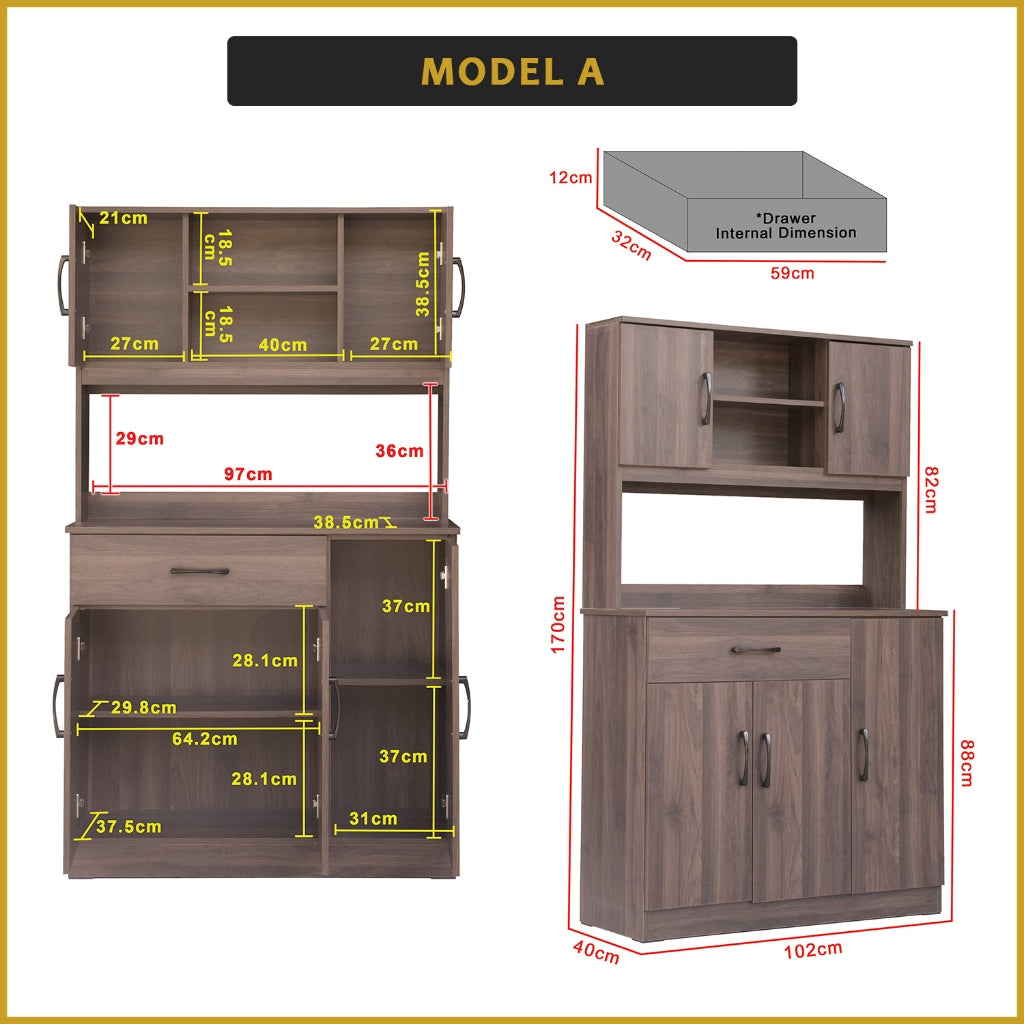 Ponio Series A Kitchen Cabinet with Drawers and Top Cabinet in 4 Colours